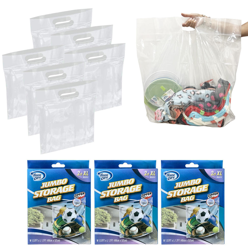 6 Pack Extra Large Storage Bags Strong Clear Resealable Zipper