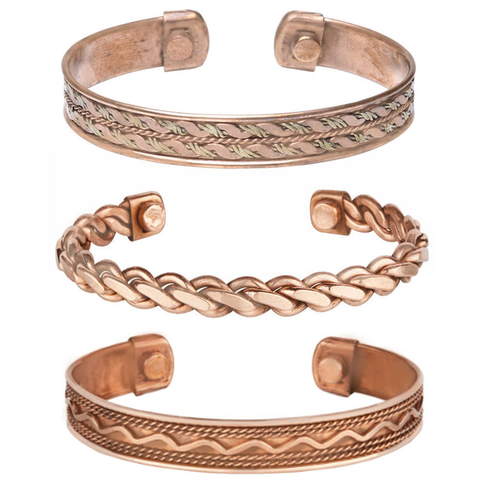 3 PC Magnetic Pure Copper Cuff Bracelet Arthritis Relief Healing Therapy Bangle