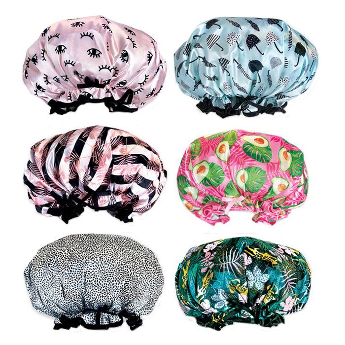 6 Womens Waterproof Shower Cap Reusable Washable Breathable For All Hair Lenght