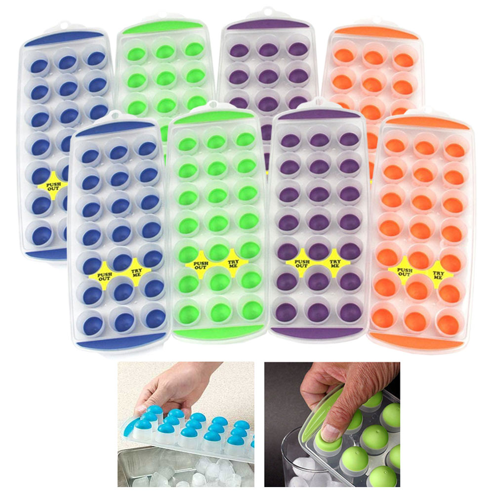 4 Push Out Ice Cube Trays Easy Pop Out Round Cubes Flexible Silicone Bottom  Tray