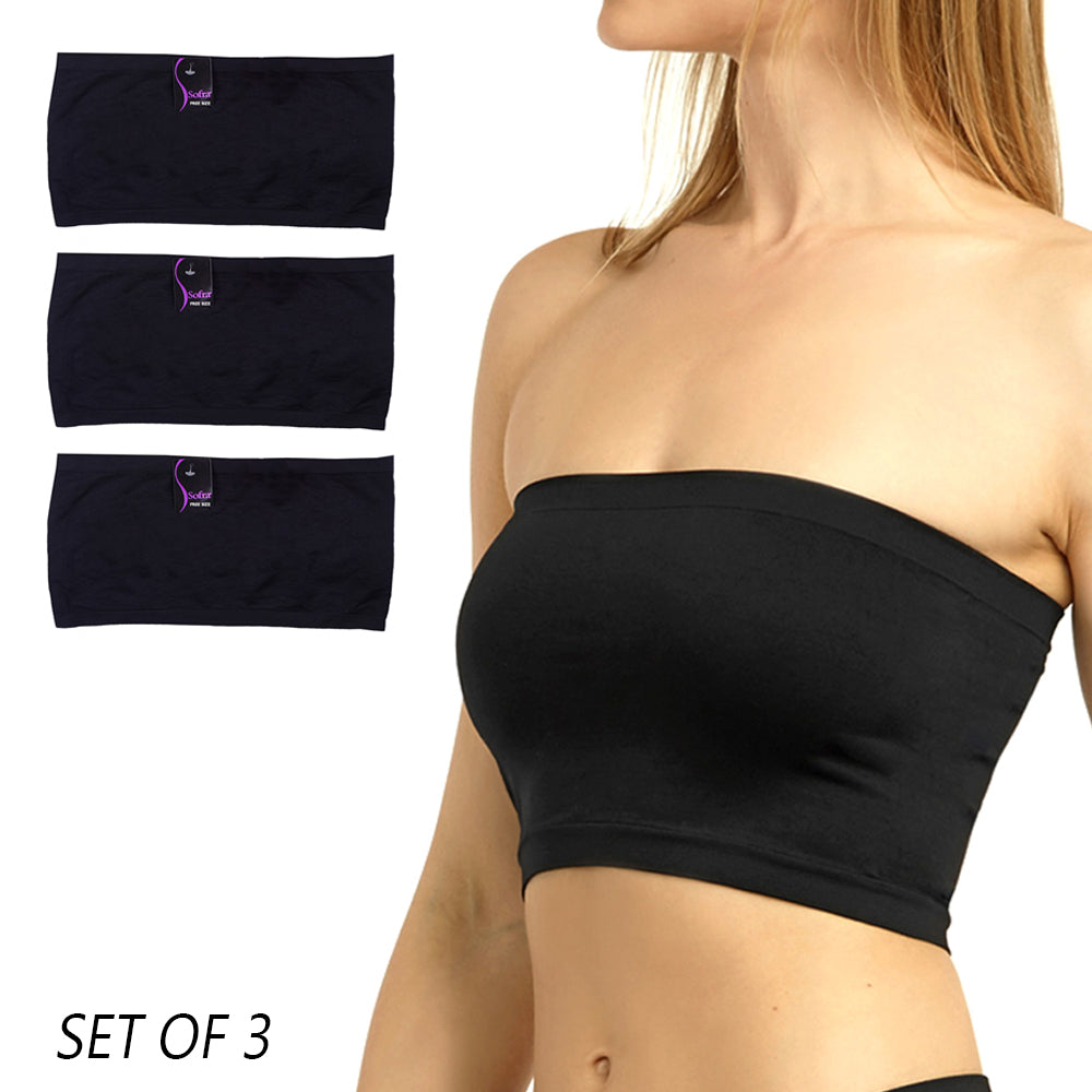 1 Womens Padded Bandeau Tube Crop Top Strapless Bra Removable Pads