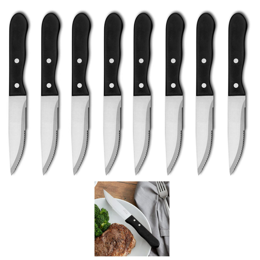 8PCS Professional Steak Knives Set with Sharp Serrated Blade and