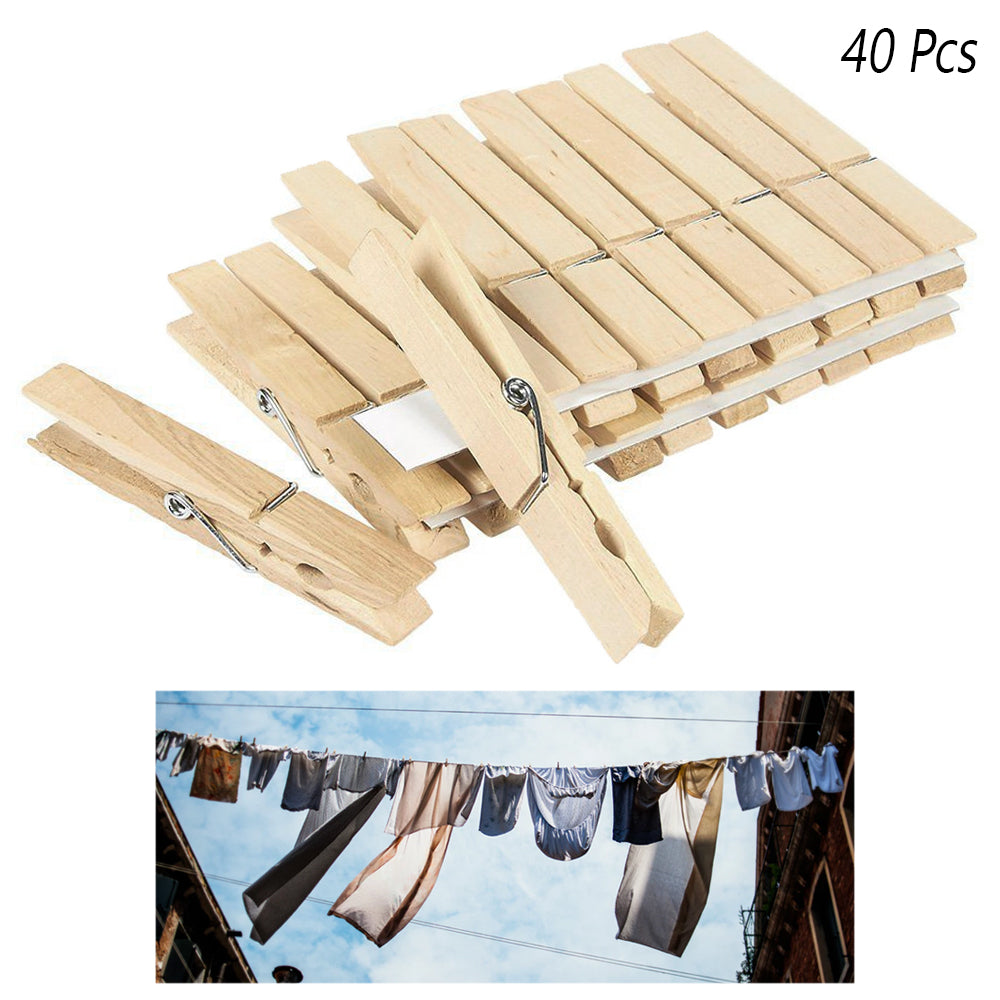 AllTopBargains 120 Pack Wooden Clothespins 2 7/8 Large Clothes Pegs Spring Laundry Arts Crafts