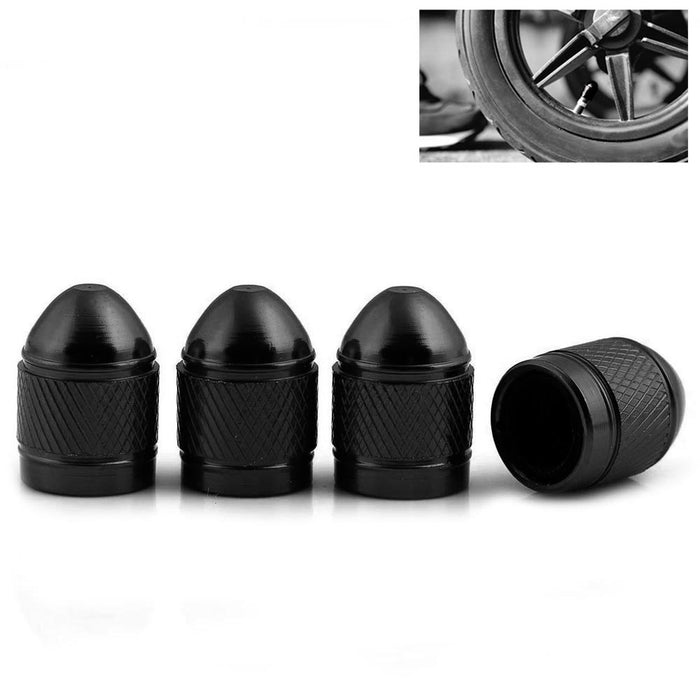 4 Black Aluminum Metal Tire Valve Wheel Stem Air Caps Universal Truck Suv Car