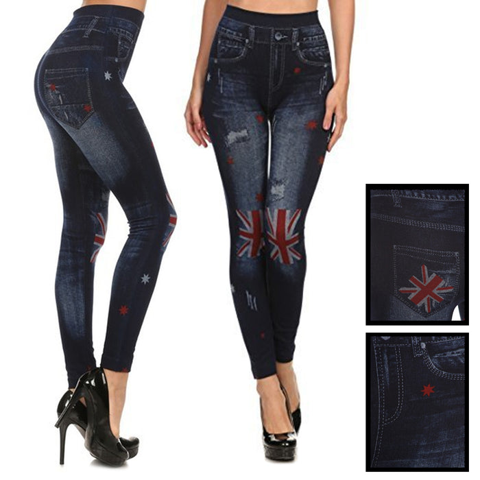 Ladies Denim Look Slim Skinny AllTopBargains Stretchy Leggings — Jeggings Jeans F Pants