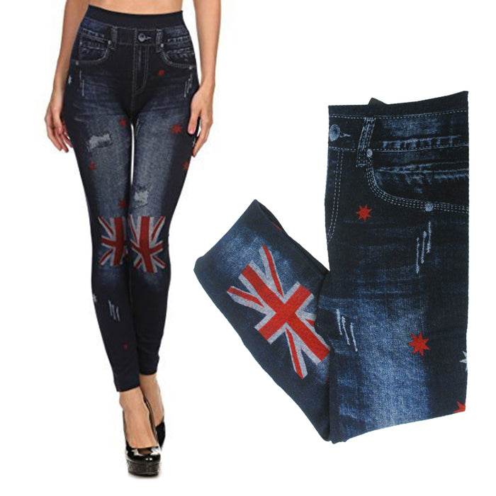 Ladies Denim Look Slim Skinny Jeans Stretchy Pants Leggings Jeggings Fashion New