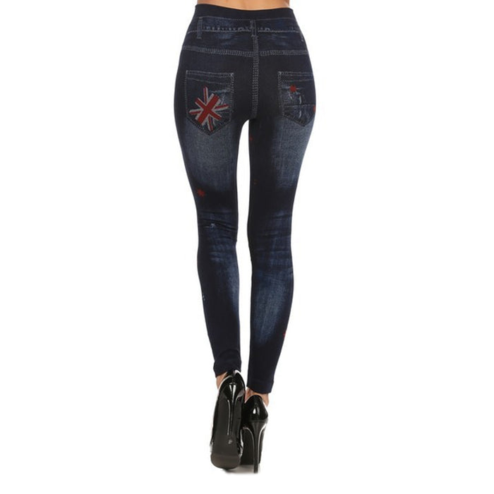 Ladies Denim Look Slim Jeggings Leggings — Stretchy AllTopBargains Skinny Pants Jeans F
