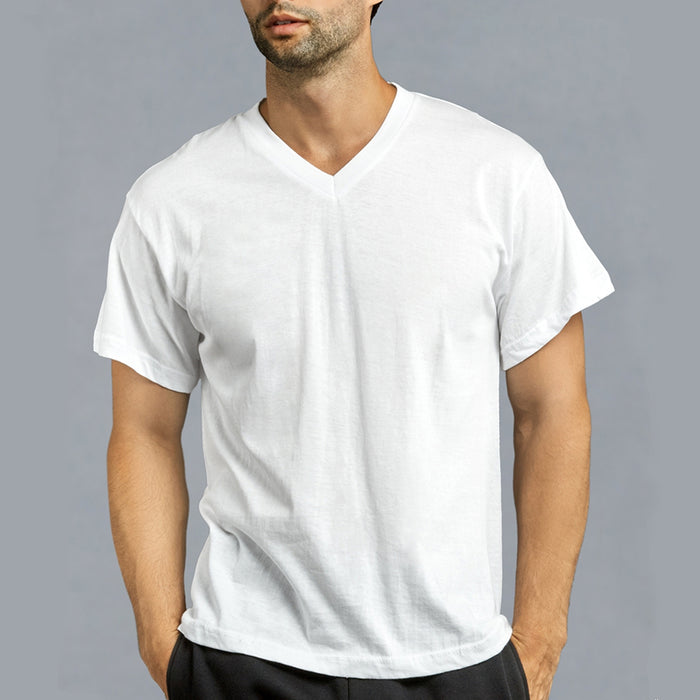 3 Pack Mens Casual V Neck Short Sleeve White T-Shirt 100% Cotton