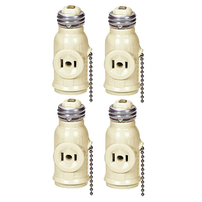 4 Light Socket Converter Lampholder 2 Outlets Plus Pull Chain Light Bulb Ivory