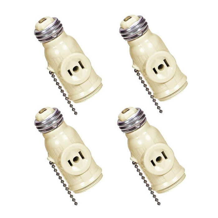 4 Light Socket Converter Lampholder 2 Outlets Plus Pull Chain Light Bulb Ivory