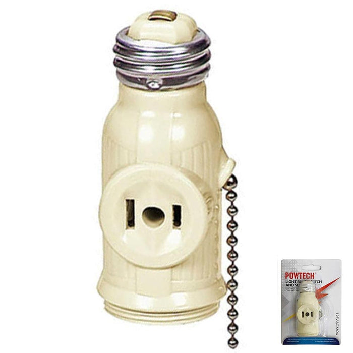 Light Socket Adapter Pull Chain Two Outlet Control Bulb Dual Receptacle Switched