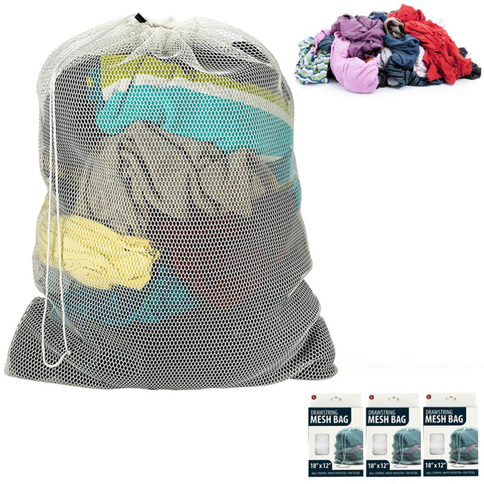 3 Heavy Duty Drawstring Mesh Laundry Bag Wash Hamper Delicates Clothes 18 X 12