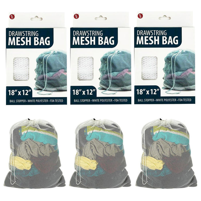 3 Heavy Duty Drawstring Mesh Laundry Bag Wash Hamper Delicates Clothes 18 X 12