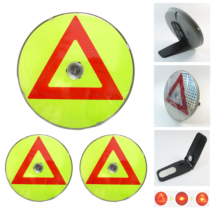 3X Car Triangles Safety Warning Parking Sign LED Reflective Road Emergency Flash