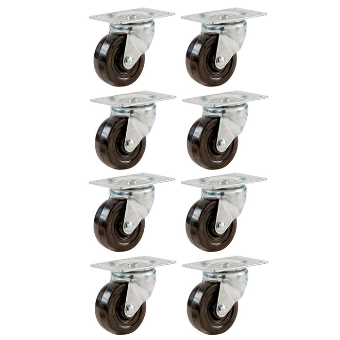 8 Pack 1 1/2" Swivel Casters Plate Mounting Wheel Rubber Top Plate Heavy Duty