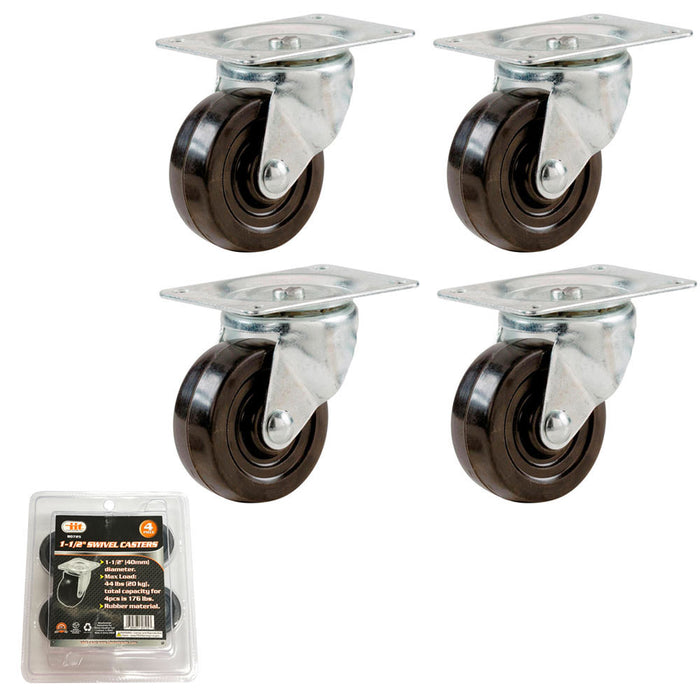 4 Pack Heavy Duty Caster Set Swivel Wheels  Brake Non Skid No Mark Castors 1.5"