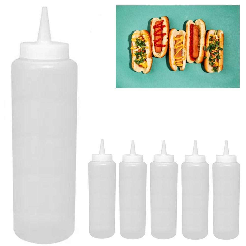 12 Pack Plastic Condiment Squeeze Bottles Twist Cap 10oz Sauce Ketchup Oil BBQ, White