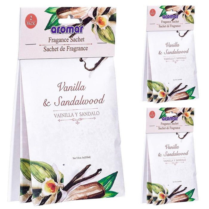 6 Pc Vanilla Sandalwood Scented Sachets Drawer Closet Bags Air Freshener Home