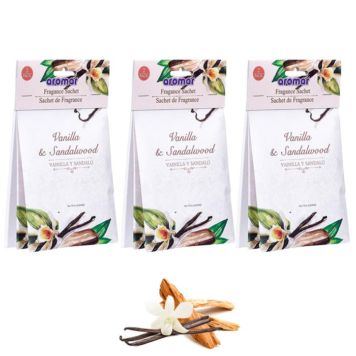 6 Pc Vanilla Sandalwood Scented Sachets Drawer Closet Bags Air Freshener Home