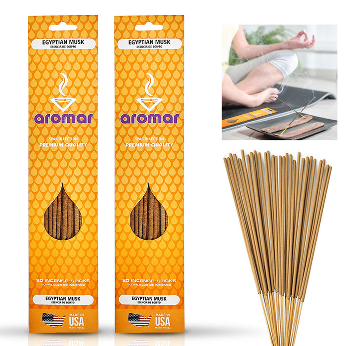 2 Packs Incense Sticks Hand Dipped Egyptian Musk Scent Home Aroma Therapy 40 PC