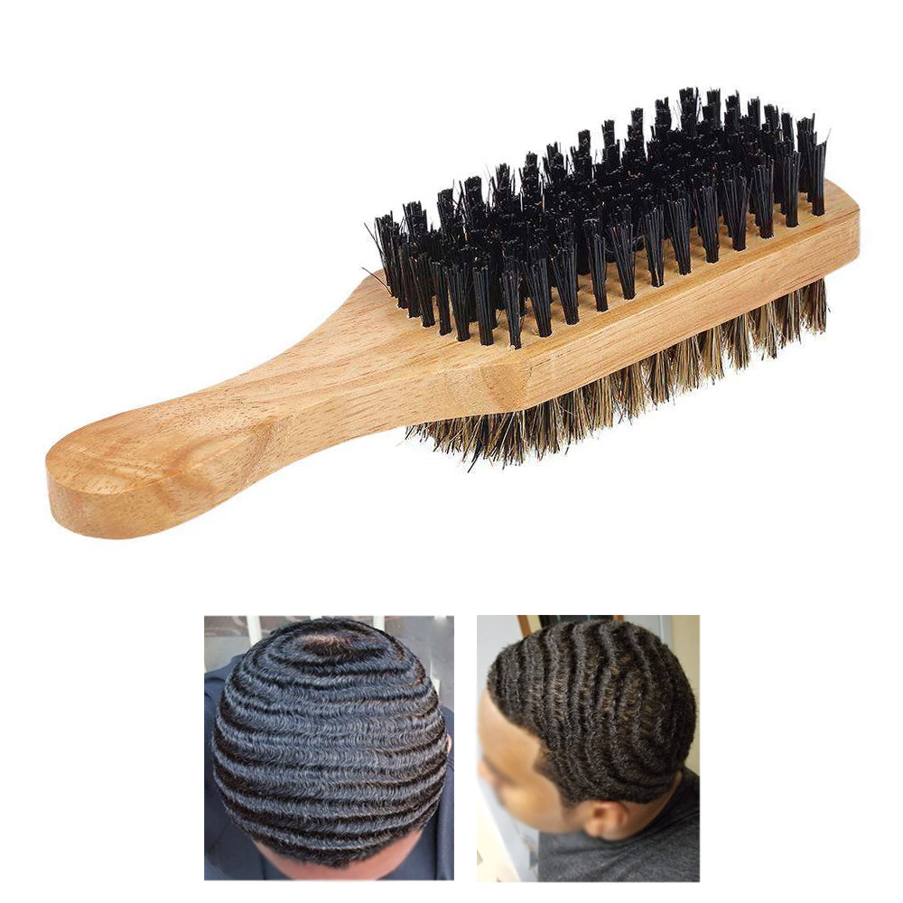 1 Boar Bristle Wave Brush Wood Firm Hair Comb Wooden Reinforced Natural Boar, Brown