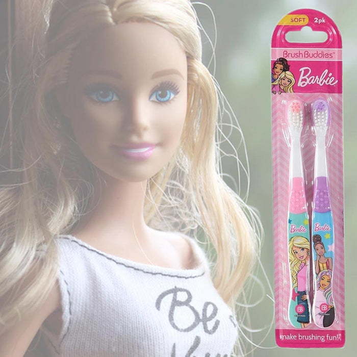 4 Barbie Soft Toothbrush Oral Care Fun Cleaning Teeth Kids Toddler Brush Buddies