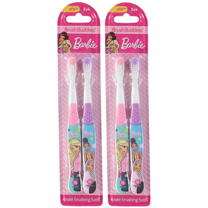 4 Barbie Soft Toothbrush Oral Care Fun Cleaning Teeth Kids Toddler Brush Buddies