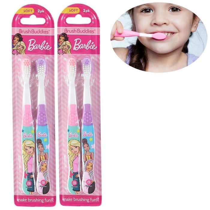 4 Barbie Soft Toothbrush Oral Care Fun Cleaning Teeth Kids Toddler Brush Buddies