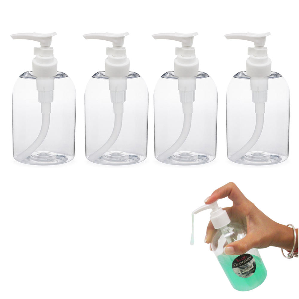 Empty Plastic Pump Bottles Dispenser 4 Pack 16oz/500ml Portable Clear  BPA-Free Cylinder Shampoo Lotion Hand Pump Bottle Durable Refillable  Containers