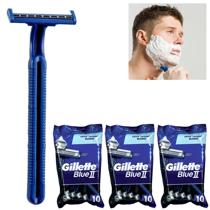 30 Disposable Razors Sensitive Skin Head Shaving Twin Blades Razor Gillette Blue