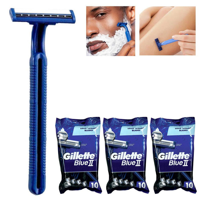 30 Disposable Razors Sensitive Skin Head Shaving Twin Blades Razor Gillette Blue