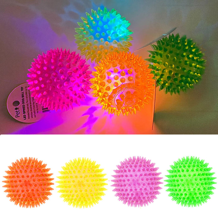 2 Pack LED Light-up Spike Ball Pet Dog Toy Rubber Flash Entertained Fetch Toy