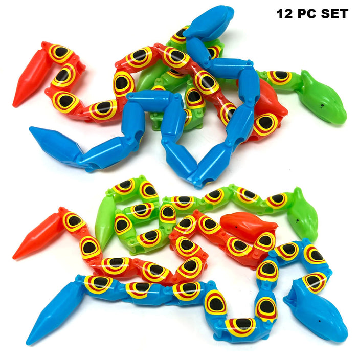 Set of 12 Wiggle Snake Toys Jointed Plastic Snakes Wiggly Birthday Party Favor