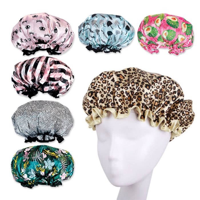 6 Womens Waterproof Shower Cap Reusable Washable Breathable For All Hair Lenght