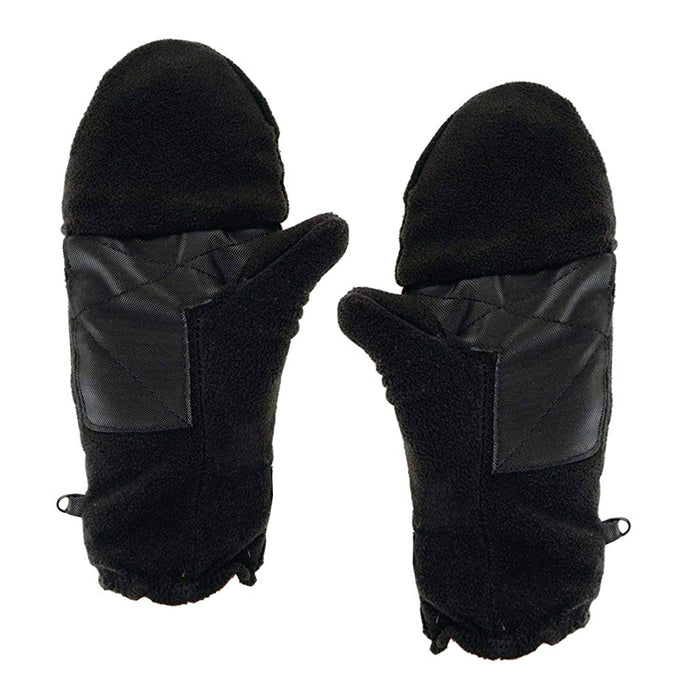 Mens Womens Convertible Mittens Fingerless Gloves Winter Flip Top One Size Black