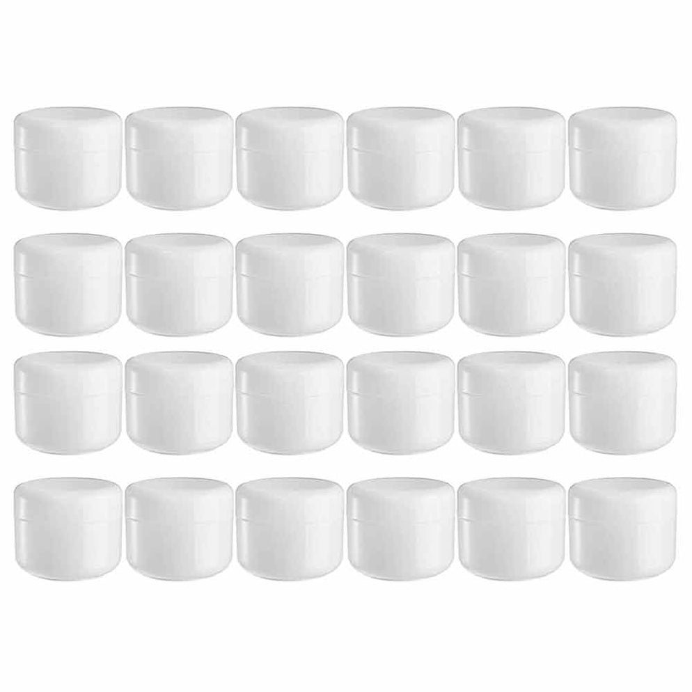 24 Plastic Containers With Lids WHITE 2.5 oz Cosmetic Jars Double Wall ...