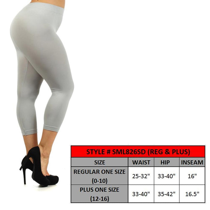 3 Women Plus Size Stretch Leggings High Waisted Solid Capri Active Tummy Control