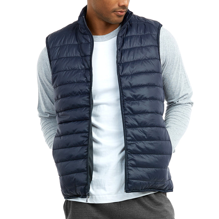 Men's Vest Lightweight Water-Resistant Bubble Puffer Zipper Winter Warm Navy XL