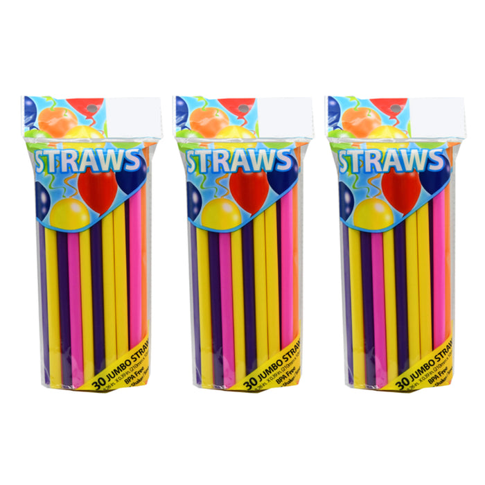 90 Ct Large Wide Neon Drinking Straws Milkshake Smoothie Plastic Home Bar Drinks