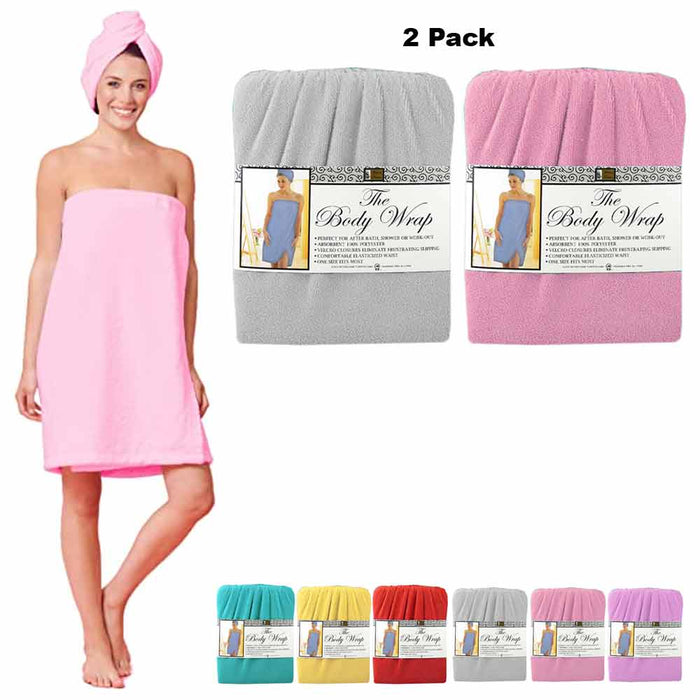 AllTopBargains 2 Pack Body Towel Wrap Womens Waffle Bath Spa Robe Adjustable Closure Bathrobe