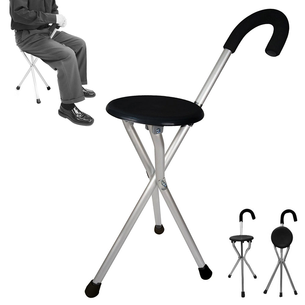 Portable Adjustable Folding Walking Cane with Seat Allows