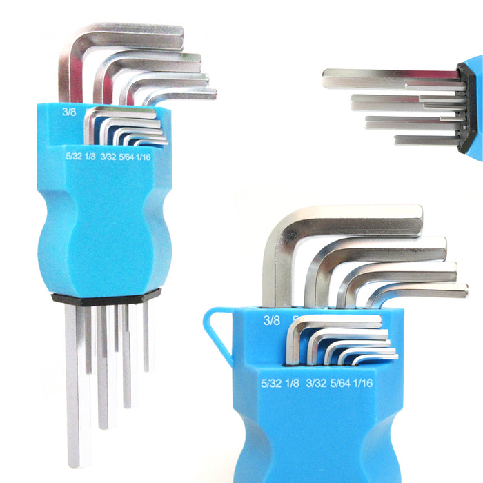 9PC Long Arm Hex Key Allen L Wrench Driver SAE Set Mechanic Handy Tool w/ Holder