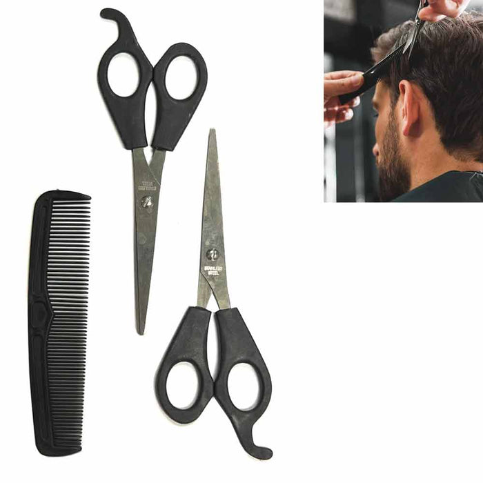 3 Pc Hair Cutting Barber Set Shears Professional Scissors Trimmer Comb Haircut