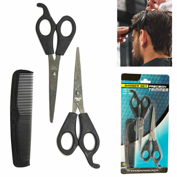 3 Pc Hair Cutting Barber Set Shears Professional Scissors Trimmer Comb Haircut