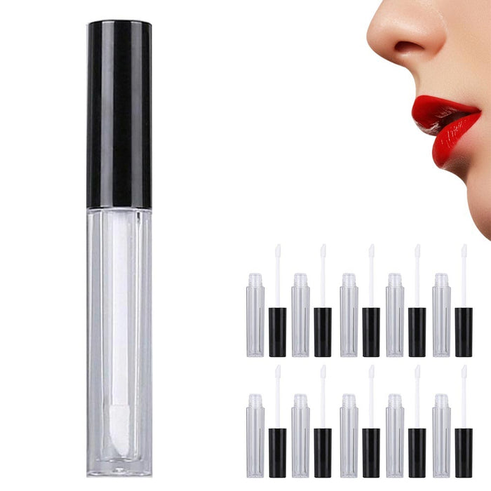 10 Empty Lip Gloss Black Lid Lipstick Balm Clear Containers Tip Applicator 10ml