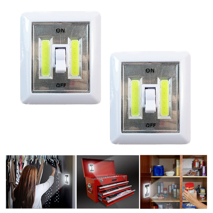 2 Pack COB LED Bright Night Lights Battery Operated Closet Light Cordless Switch