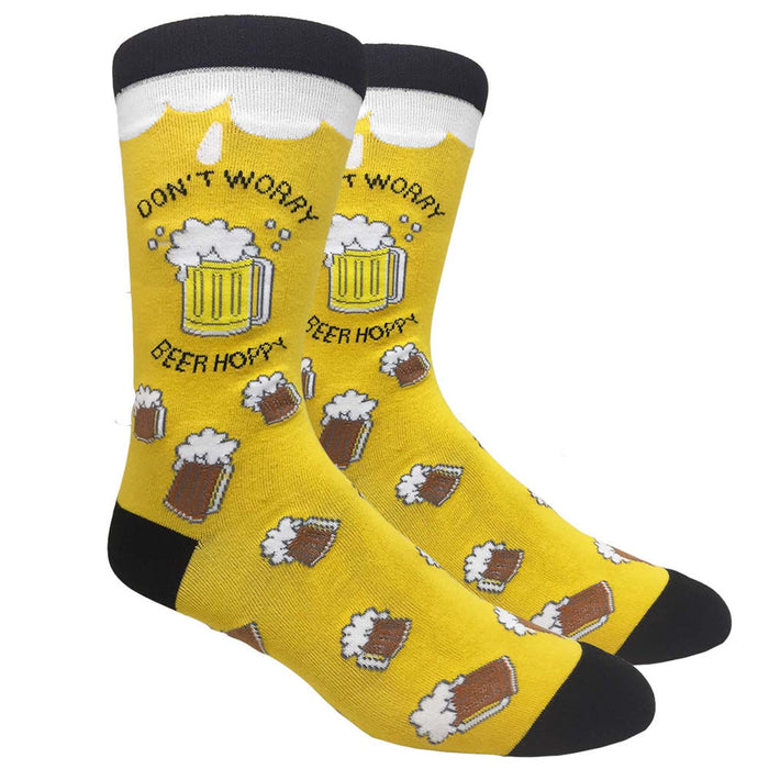 Novelty Fashion Casual Socks Dont Worry Beer Hoppy Silly Dress Socks Funny Gift