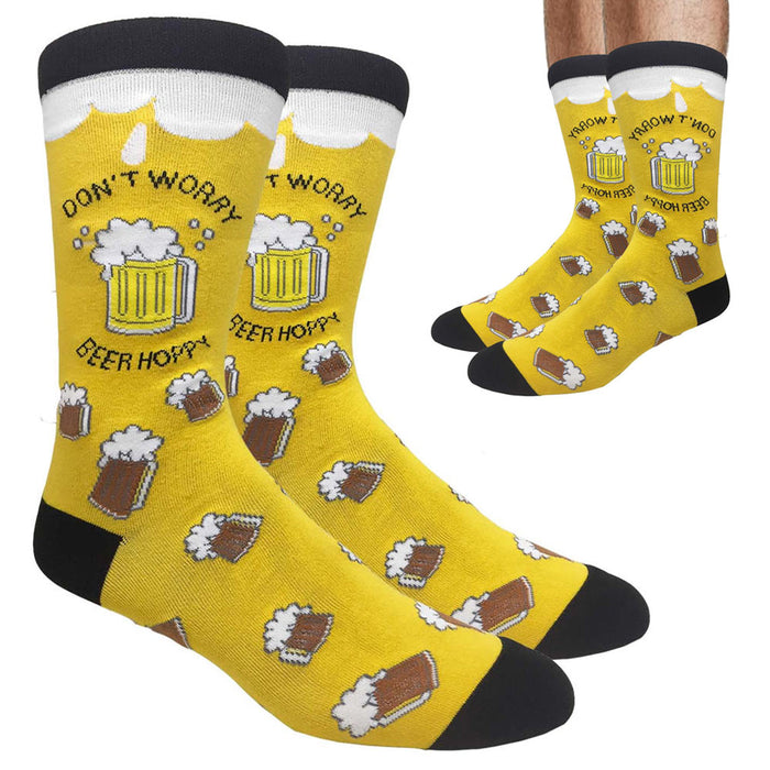 Novelty Fashion Casual Socks Dont Worry Beer Hoppy Silly Dress Socks Funny Gift