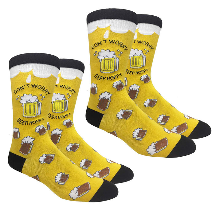 2 Pairs Novelty Beer Socks Funny Unisex Fashion Crew Silly Dress Casual Socks