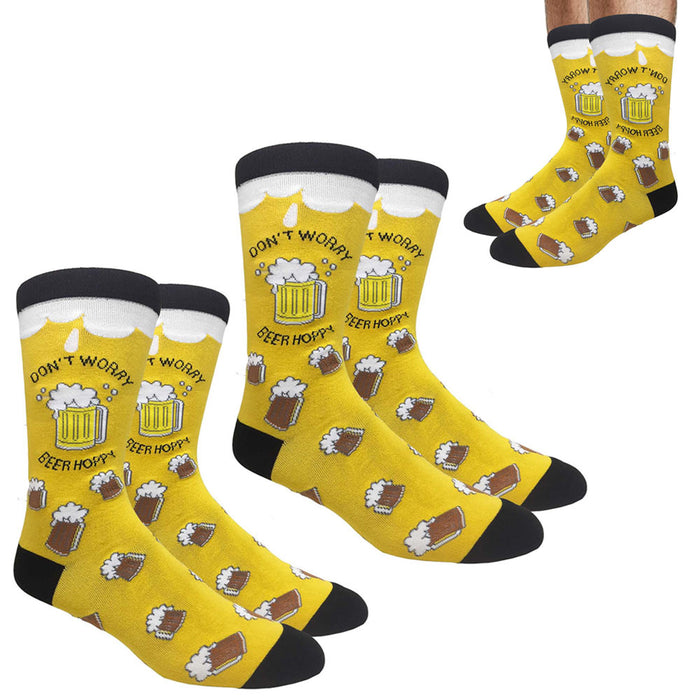 2 Pairs Novelty Beer Socks Funny Unisex Fashion Crew Silly Dress Casual Socks